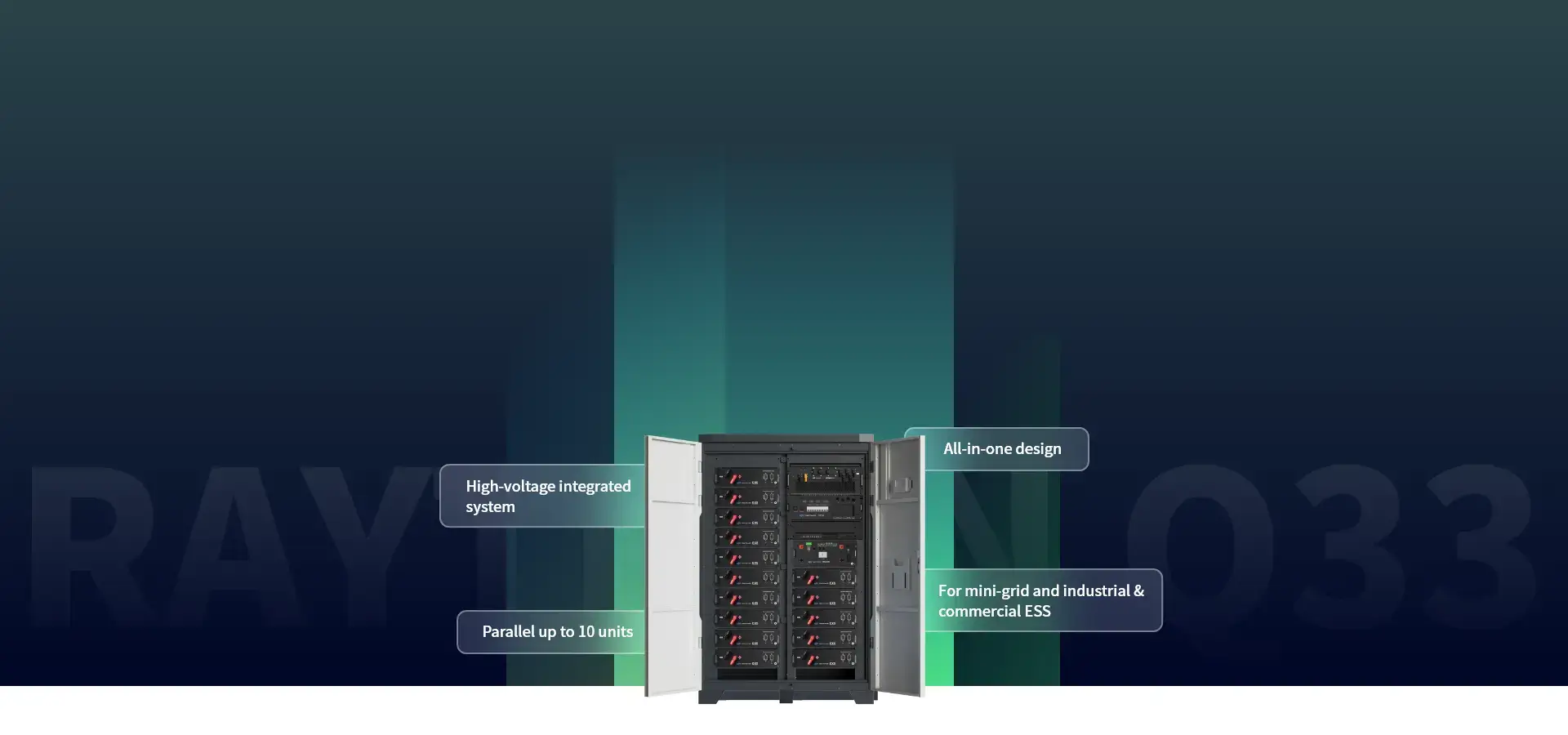 Raython Q33 all-in-one energy storage system for mini-grid & Industrial and commercial energy storage applications product features